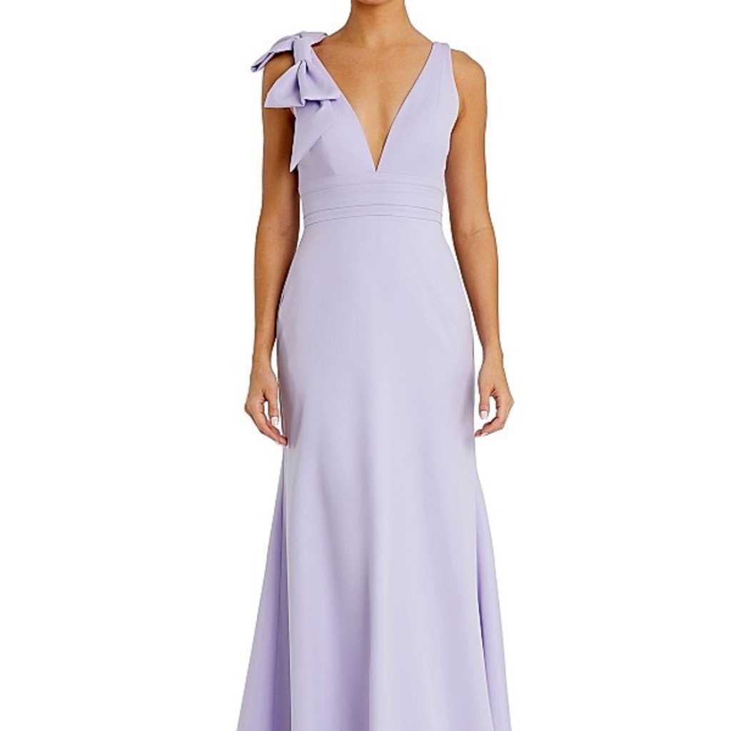 Mac Duggal - Purple Sleeveless V Neck Bow Detail Mermaid Gown
